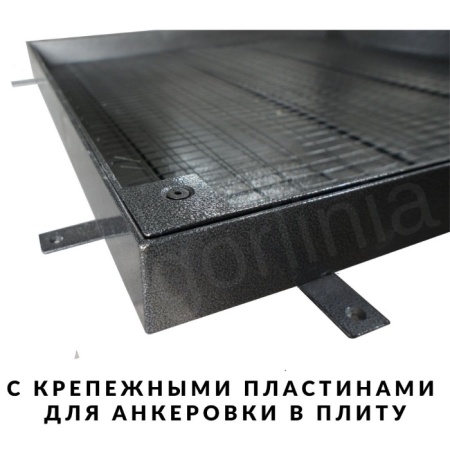 Люк под брусчатку с крепежными пластинами из черновой стали для анкеровки в бетонную плитку перекрытия колодца